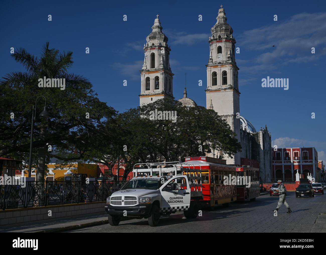 View of the historical center of Campeche with the Our Lady of the Immaculate Conception Cathedral (Parroquia de nuestra Señora de la Inmaculada Concepción Santa Iglesia Catedral). On Thursday, March 16, 2022, in San Francisco de Campeche, Campeche, Mexico. (Photo by Artur Widak/NurPhoto) Stock Photo