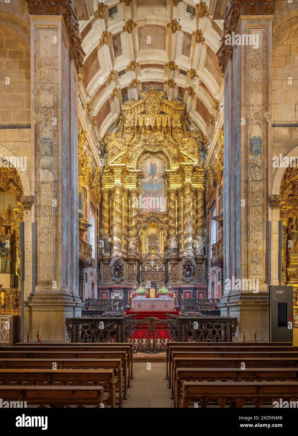 Altar and Nave of Se do Porto Cathedral - Porto, Portugal Stock Photo