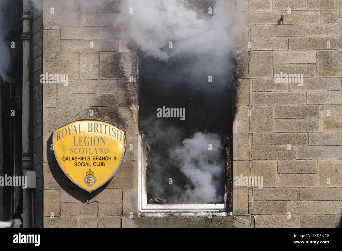 Firefighters attend a fire at the Royal British Legion in Park Street, Galashiels on Monday 21 March 2022. Fire Scotland attended with firefighters from four pumps and an elevated access platform to deal with the blaze in the 2 storey building in the centre of town (Photo by Rob Gray/NurPhoto) Stock Photo