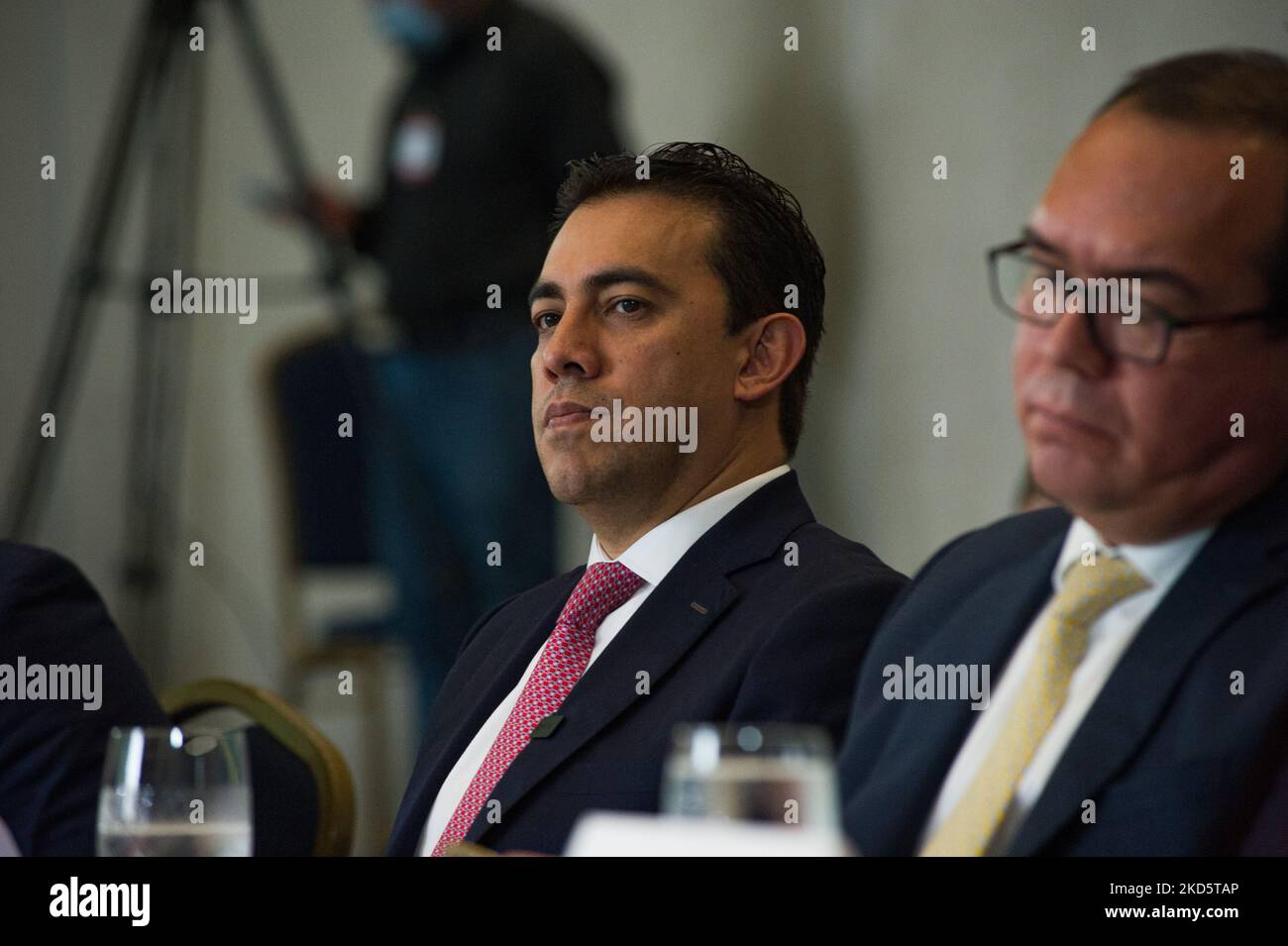 Colombia's national registrar Alexander Vega during a meeting of electoral guarantees where national registrar Alexander Vega opted not to do a new election count for the 2022 congressional elections, in Bogota, Colombia March 22, 2022. (Photo by Sebastian Barros/NurPhoto) Stock Photo