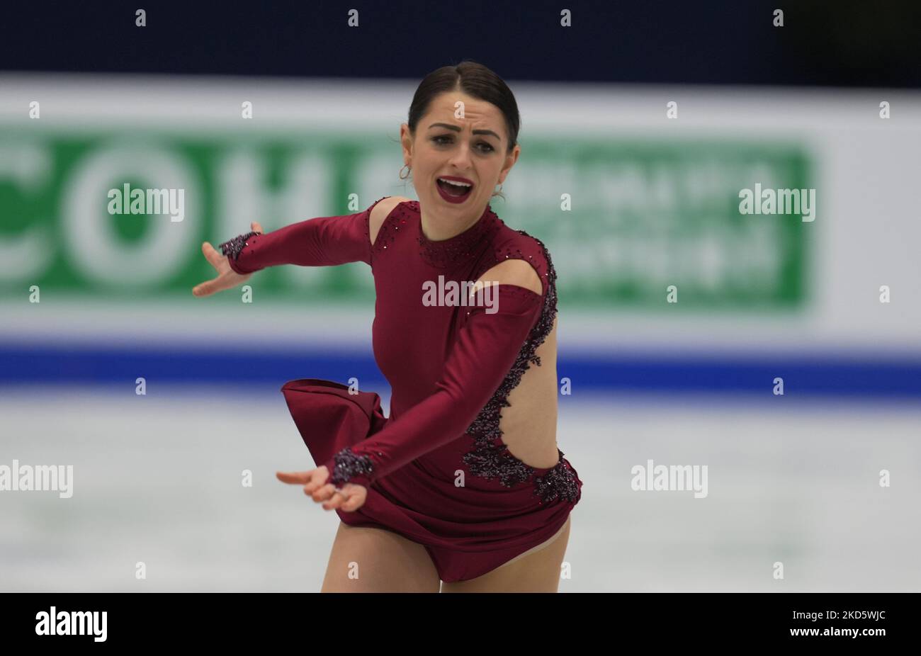 Julia Sauter from Romania during Women's Short Programme, at Sud de France Arena, Montpellier, France on March 23, 2022. (Photo by Ulrik Pedersen/NurPhoto) Stock Photo
