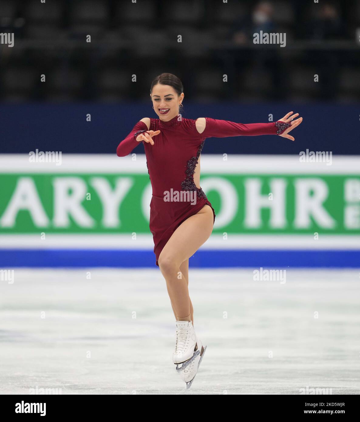 Julia Sauter from Romania during Women's Short Programme, at Sud de France Arena, Montpellier, France on March 23, 2022. (Photo by Ulrik Pedersen/NurPhoto) Stock Photo