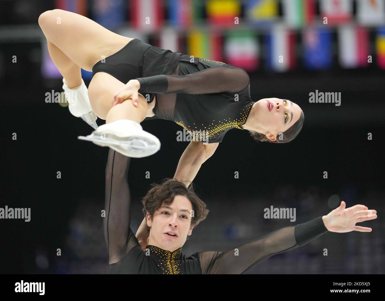 Dorota Broda and Pedro Betegon Martin from Spain during Pair's Short Programme, at Sud de France Arena, Montpellier, France on March 23, 2022. (Photo by Ulrik Pedersen/NurPhoto) Stock Photo