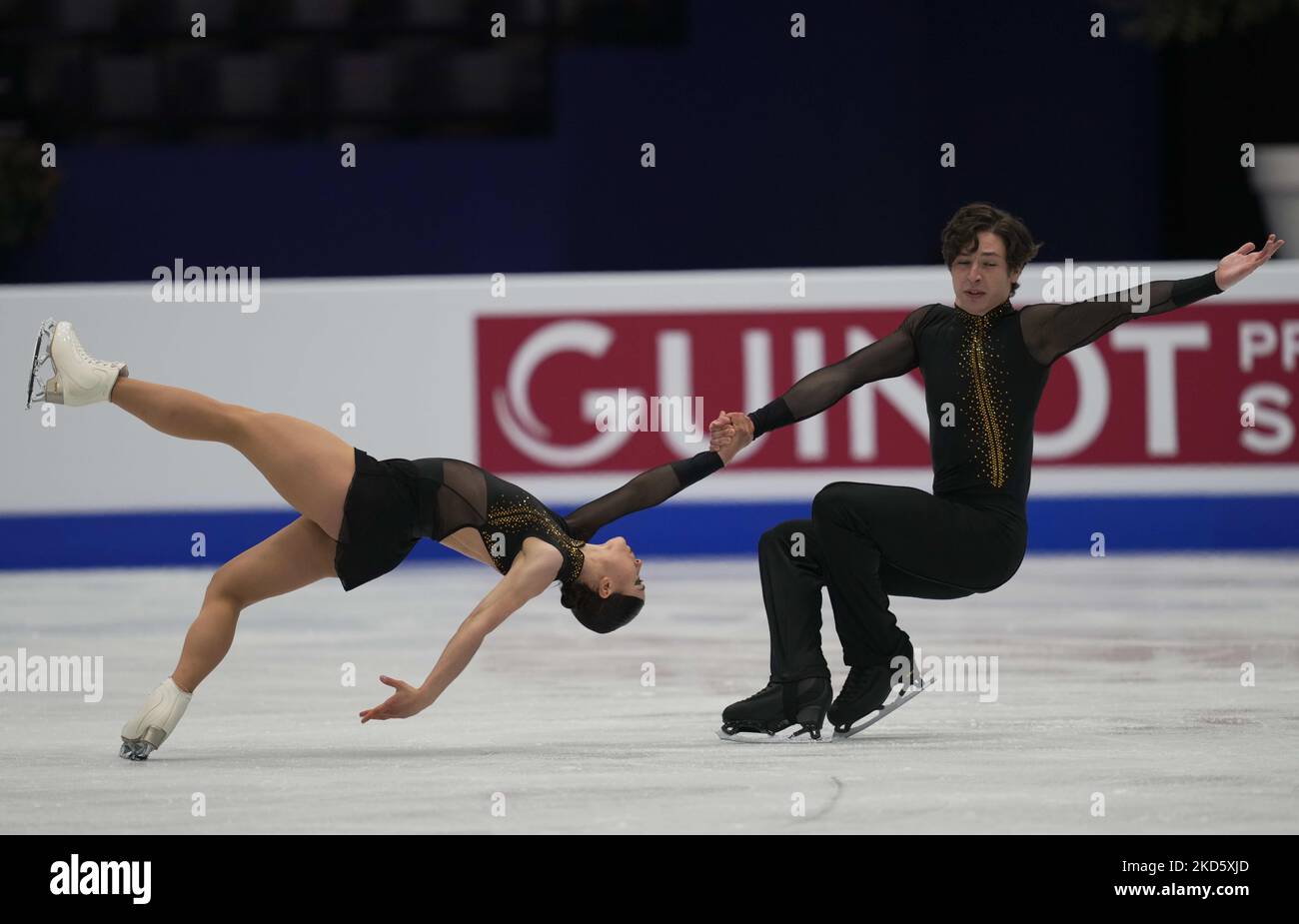 Dorota Broda and Pedro Betegon Martin from Spain during Pair's Short Programme, at Sud de France Arena, Montpellier, France on March 23, 2022. (Photo by Ulrik Pedersen/NurPhoto) Stock Photo