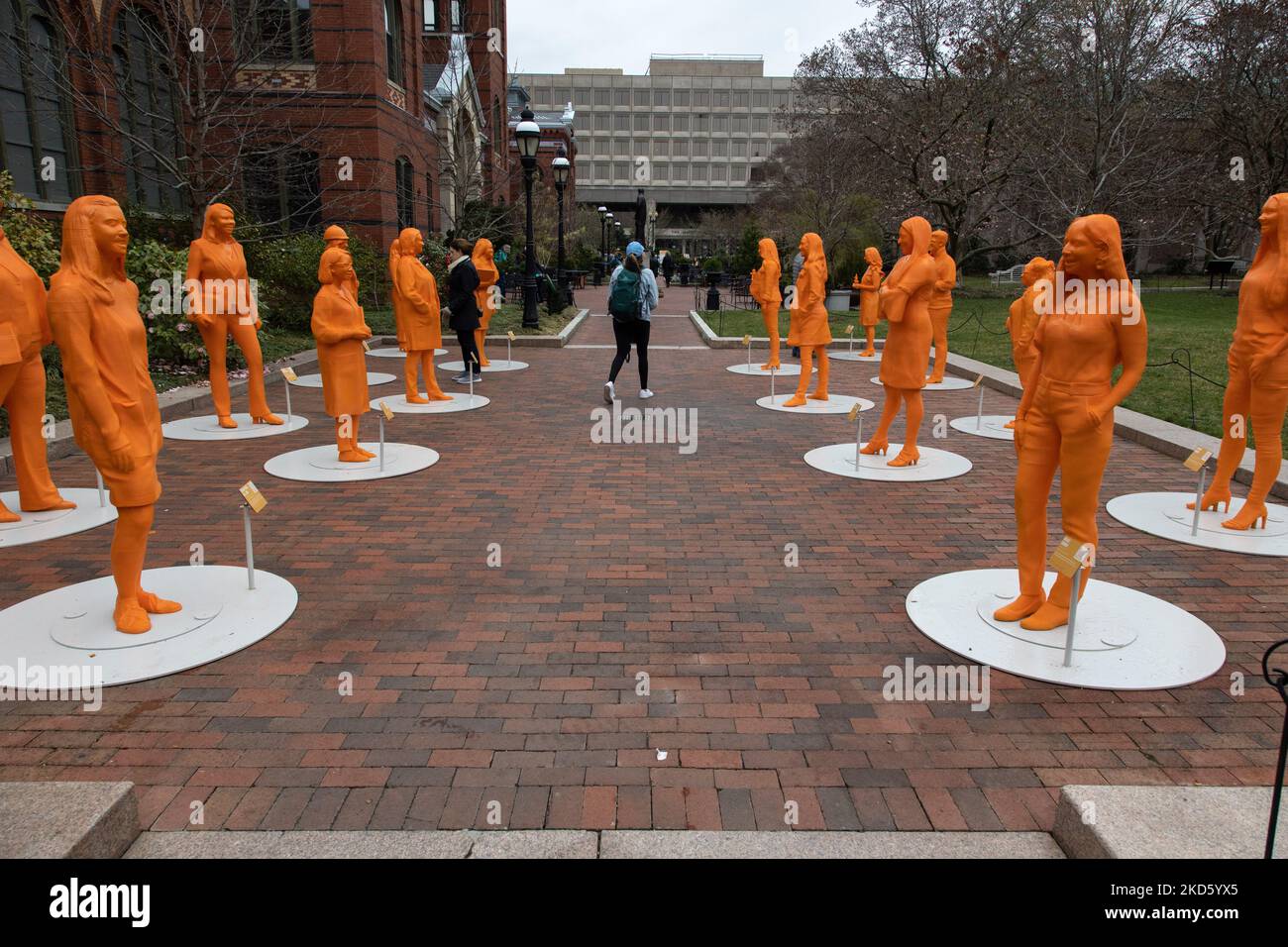 3-D printed orange statues celebrating contemporary women innovators in ...
