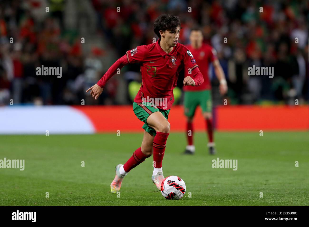 Portugal's forward Joao Felix in action during the 2022 FIFA World Cup Qualifier knockout round play-off football match between Portugal and Turkey at the Dragao stadium in Porto, Portugal, on March 24, 2022. (Photo by Pedro FiÃºza/NurPhoto) Stock Photo