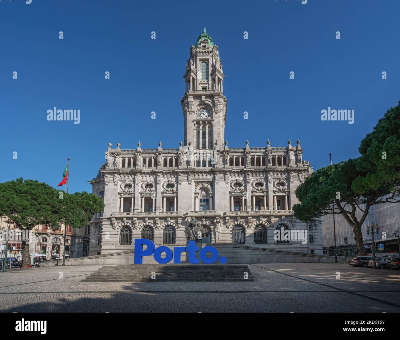 Porto City Hall (Pacos do Concelho) and City Sign - Porto, Portugal Stock Photo