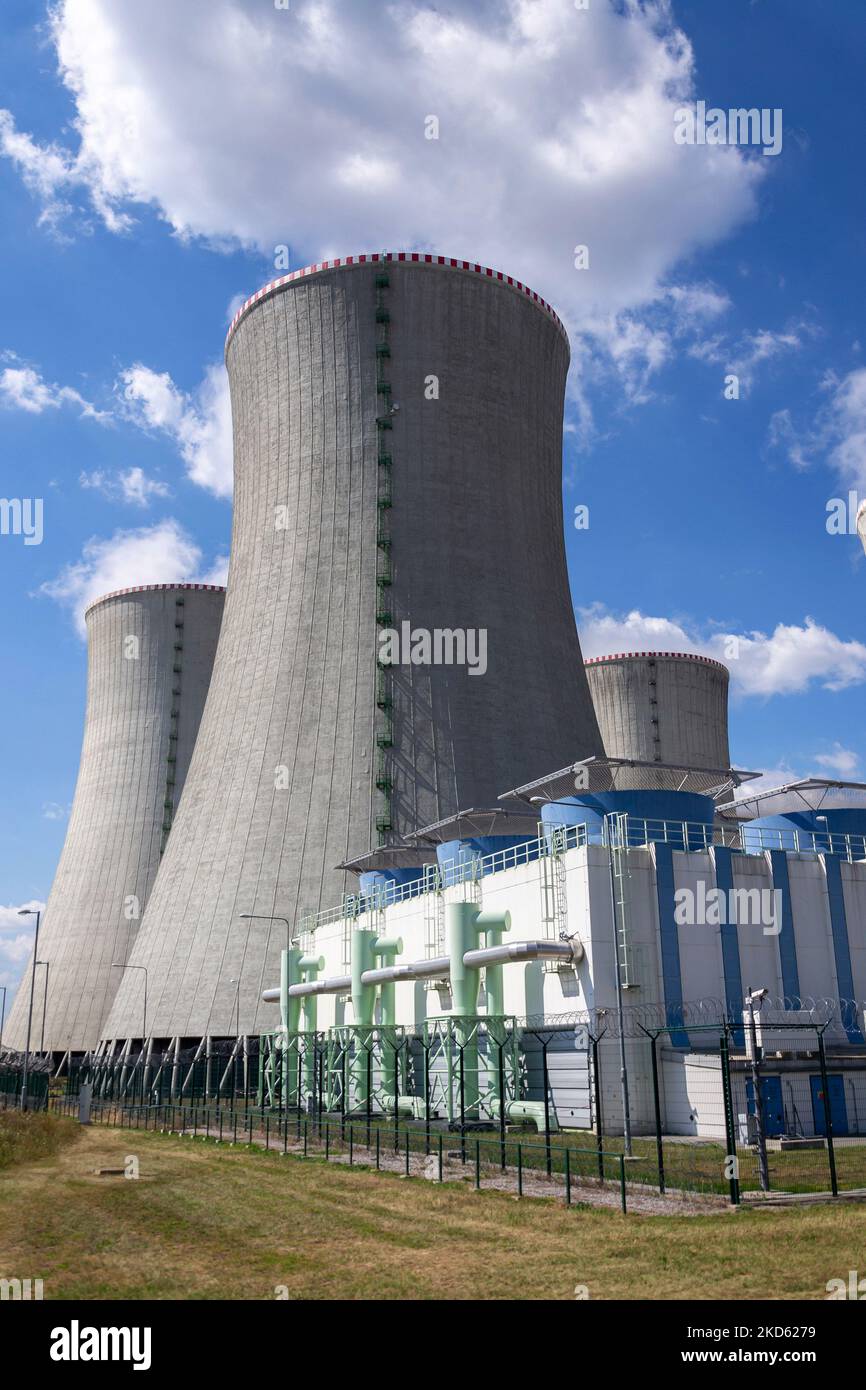Cooling towers at nuclear power plant, energy self-sufficiency, Dukovany, Czech Republic Stock Photo