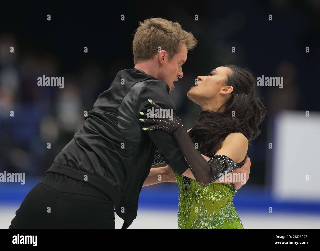 Madison Chock and Evan Bates from United States of America during Pairs Ice Dance, at Sud de France Arena, Montpellier, France on March 25, 2022. (Photo by Ulrik Pedersen/NurPhoto) Stock Photo