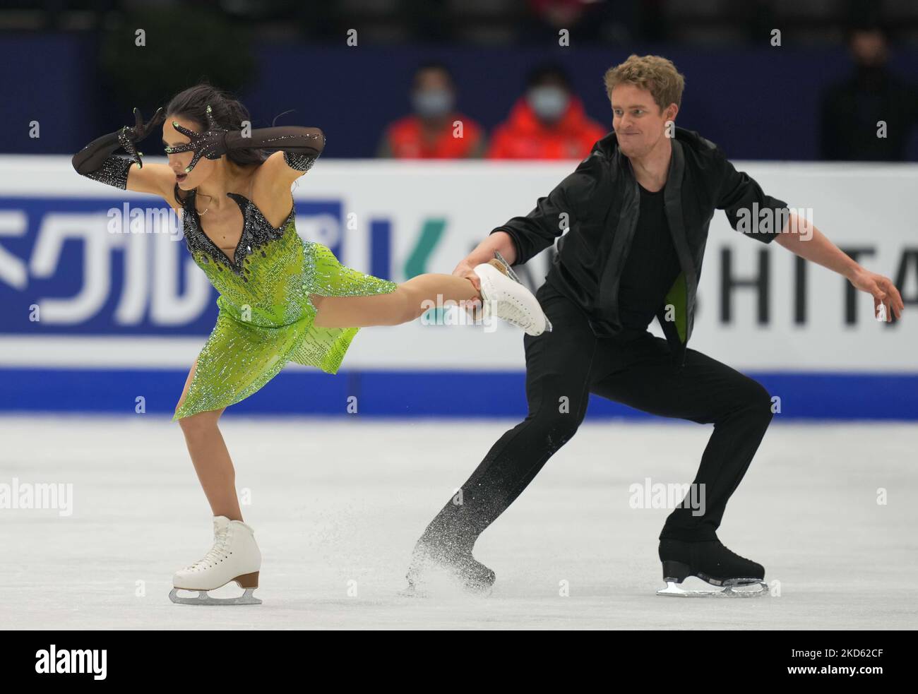 Madison Chock and Evan Bates from United States of America during Pairs Ice Dance, at Sud de France Arena, Montpellier, France on March 25, 2022. (Photo by Ulrik Pedersen/NurPhoto) Stock Photo