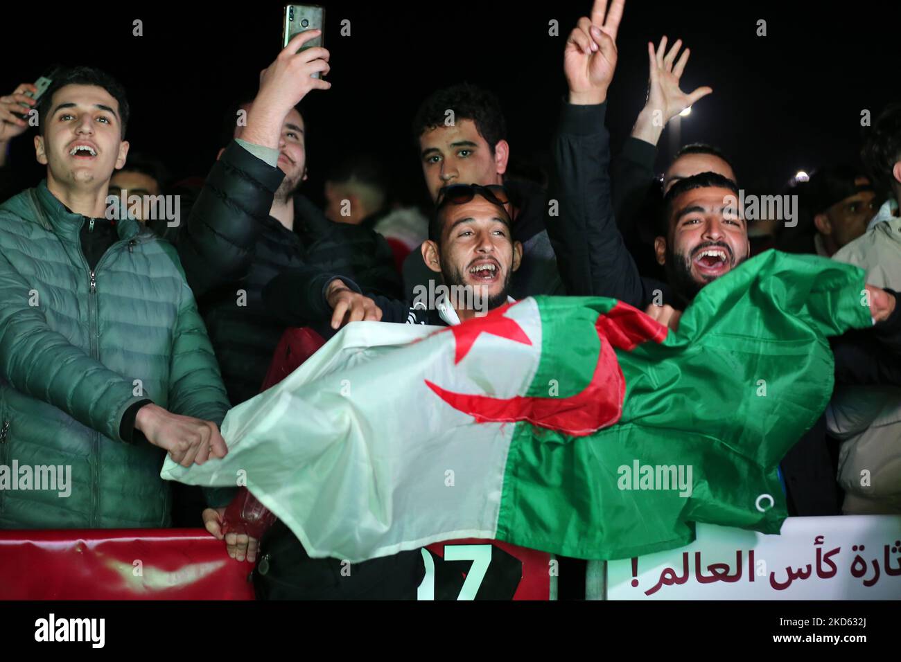 Reaction of Algerian supporters during the football match between