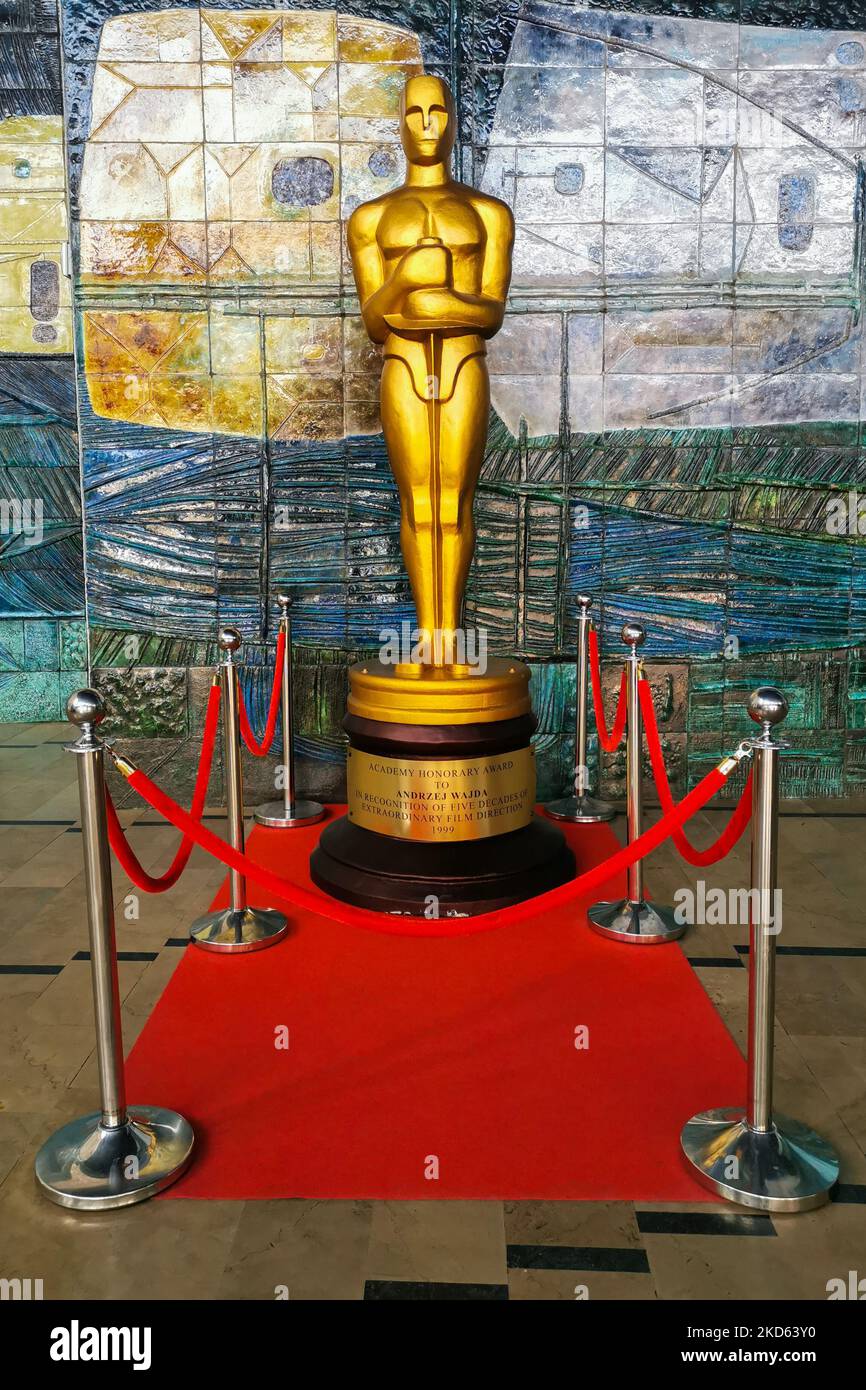 The Academy Award statuette giant replica is seen in Kino Kijow cinema
