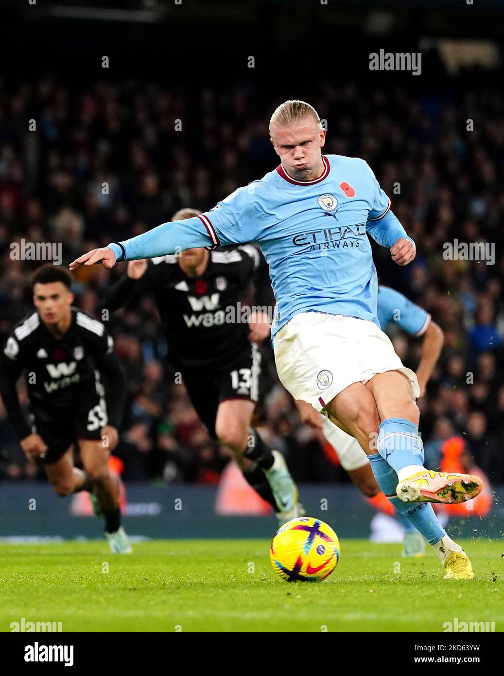 Manchester City's Erling Haaland scores their side's second goal of the