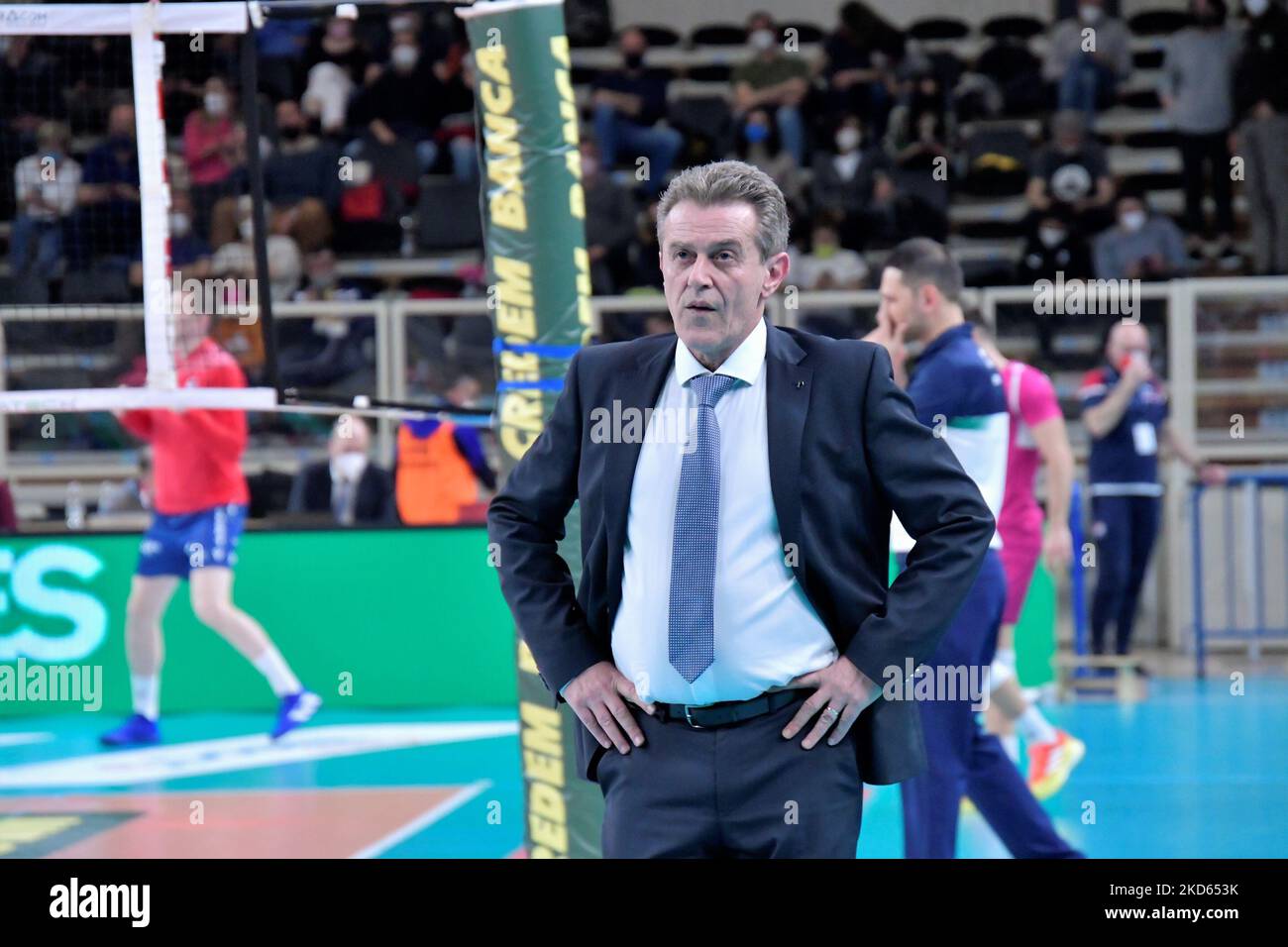 Coach Angelo Lorenzetti (Itas Trentino) during the Volleyball Italian Serie A Men Superleague Championship PlayOff - Itas Trentino vs Gas Sales Bluenergy Piacenza on March 26, 2022 at the BLM Group Arena in Trento, Italy (Photo by Lorena Bonapace/LiveMedia/NurPhoto) Stock Photo