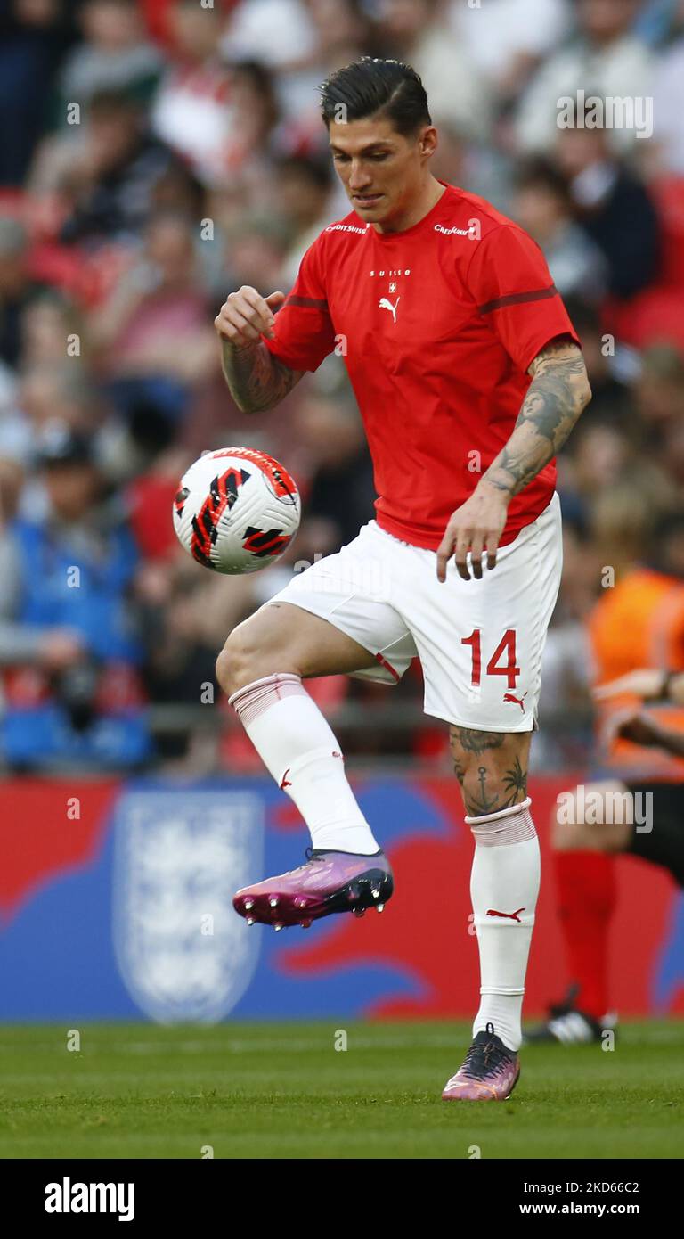 LONDON, ENGLAND - MARCH 26: Steven Zuber of Switzerland during the pre-match warm-up during An Alzheimer's Society International between England and Switzerland at Wembley Stadium, UK on 26th March 2022 (Photo by Action Foto Sport/NurPhoto) Stock Photo