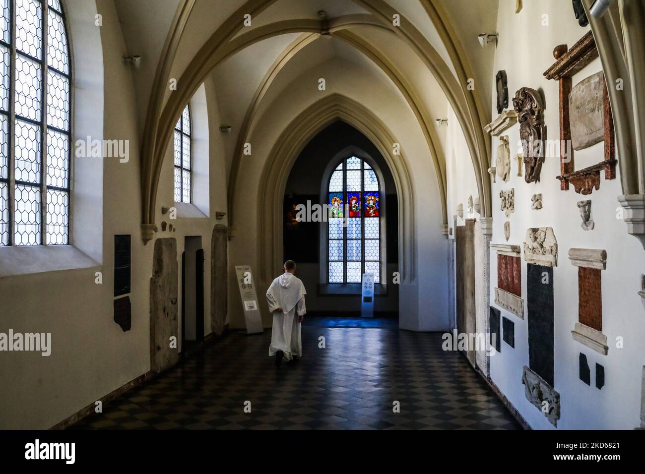 Cloisters at the monastery of the Dominican Order in Krakow, Poland on March 27, 2022. Russian invasion on Ukraine causes a mass exodus of refugees to Poland. (Photo by Beata Zawrzel/NurPhoto) Stock Photo