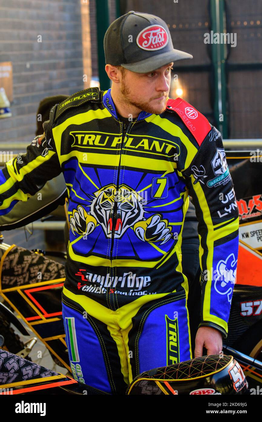 Connor Mountain of Sheffield during the SGB Premiership League Cup match between Belle Vue Aces and Sheffield Tigers at the National Speedway Stadium, Manchester on Monday 28th March 2022. (Photo by Ian Charles/MI News/NurPhoto) Stock Photo