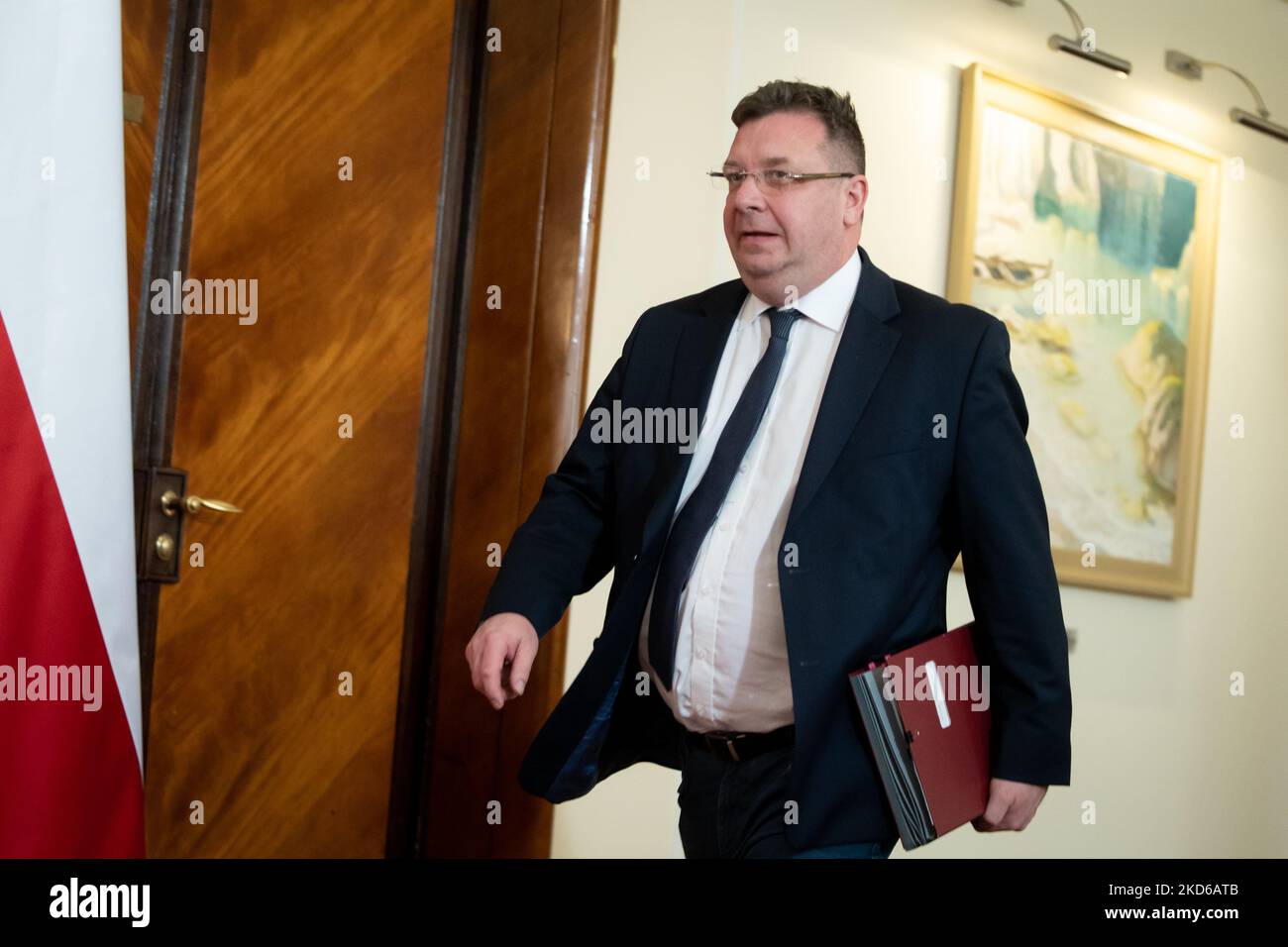 Michal Wojcik at the Chancellery in Warsaw, Poland on March 29, 2022 (Photo by Mateusz Wlodarczyk/NurPhoto) Stock Photo