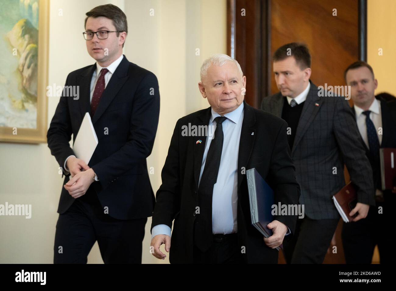 Leader of the Polish Law and Justice (PiS) ruling party Jaroslaw Kaczynski at the Chancellery in Warsaw, Poland on March 29, 2022 (Photo by Mateusz Wlodarczyk/NurPhoto) Stock Photo