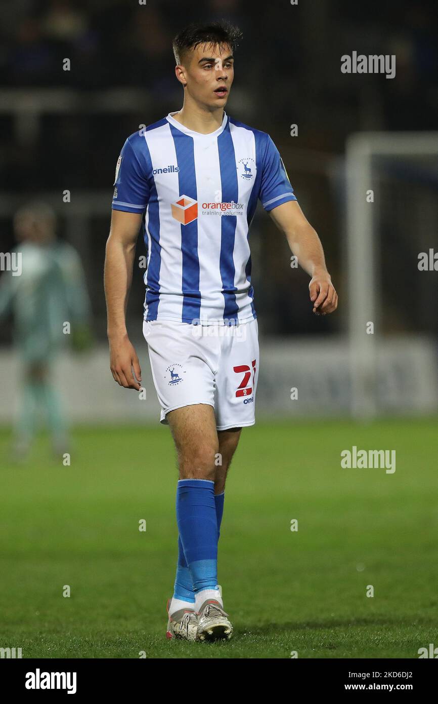 Isaac Fletcher of Hartlepool United during the Sky Bet League 2 match between Hartlepool United and Mansfield Town at Victoria Park, Hartlepool on Tuesday 29th March 2022. (Photo by Mark Fletcher/MI News/NurPhoto) Stock Photo