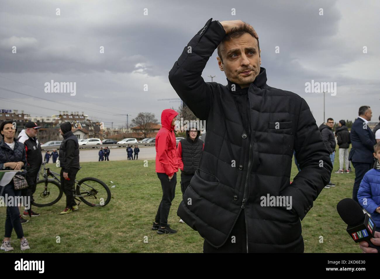 Former Manchester United player, and current candidate for President of Bulgarian football Union Dimitar Berbatov during protest against current administration and its leader Borislav Mihaylov on 31 Marh, 2022 in Sofia, Bulgaria. (Photo by Georgi Paleykov/NurPhoto) Stock Photo