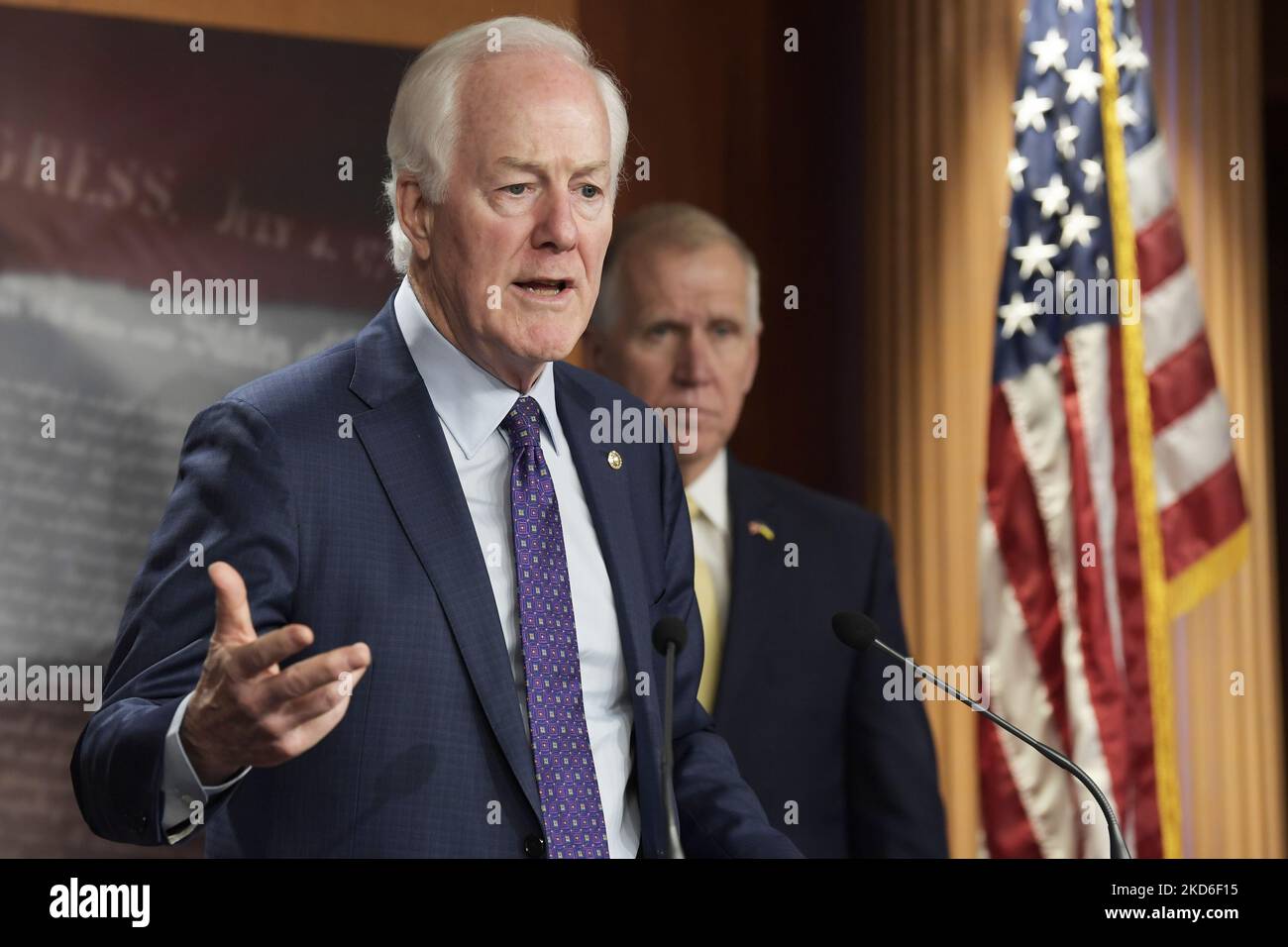 Senator John Cornyn(R-TX) alongside GOP members speaks about US-MX border during a press conference, today on March 30, 2022 at SVC/Capitol Hill in Washington DC, USA. (Photo by Lenin Nolly/NurPhoto) Stock Photo