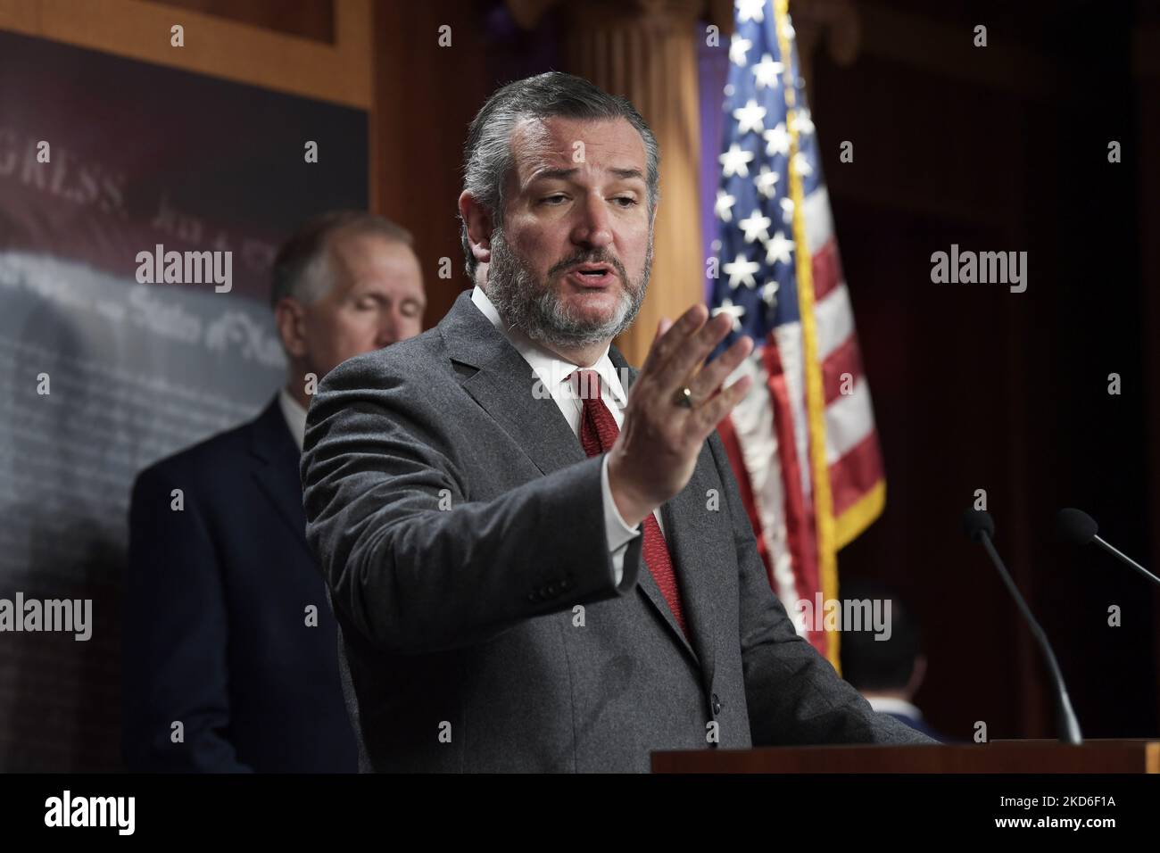 Senator Ted Cruz(R-TX) speaks about US-MX border during a press conference, today on March 30, 2022 at SVC/Capitol Hill in Washington DC, USA. (Photo by Lenin Nolly/NurPhoto) Stock Photo