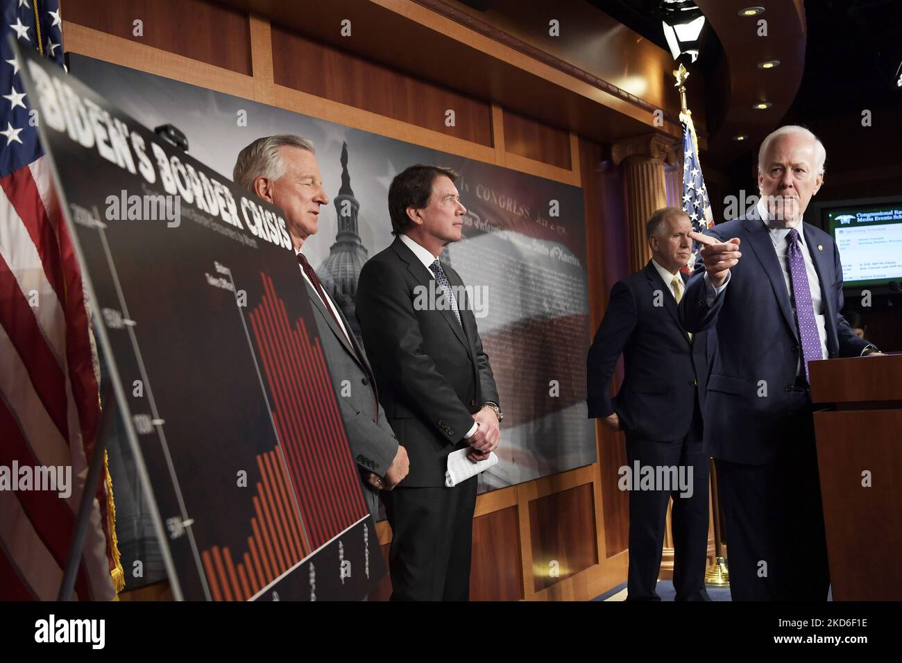 Senator John Cornyn(R-TX) alongside GOP members speaks about US-MX border during a press conference, today on March 30, 2022 at SVC/Capitol Hill in Washington DC, USA. (Photo by Lenin Nolly/NurPhoto) Stock Photo