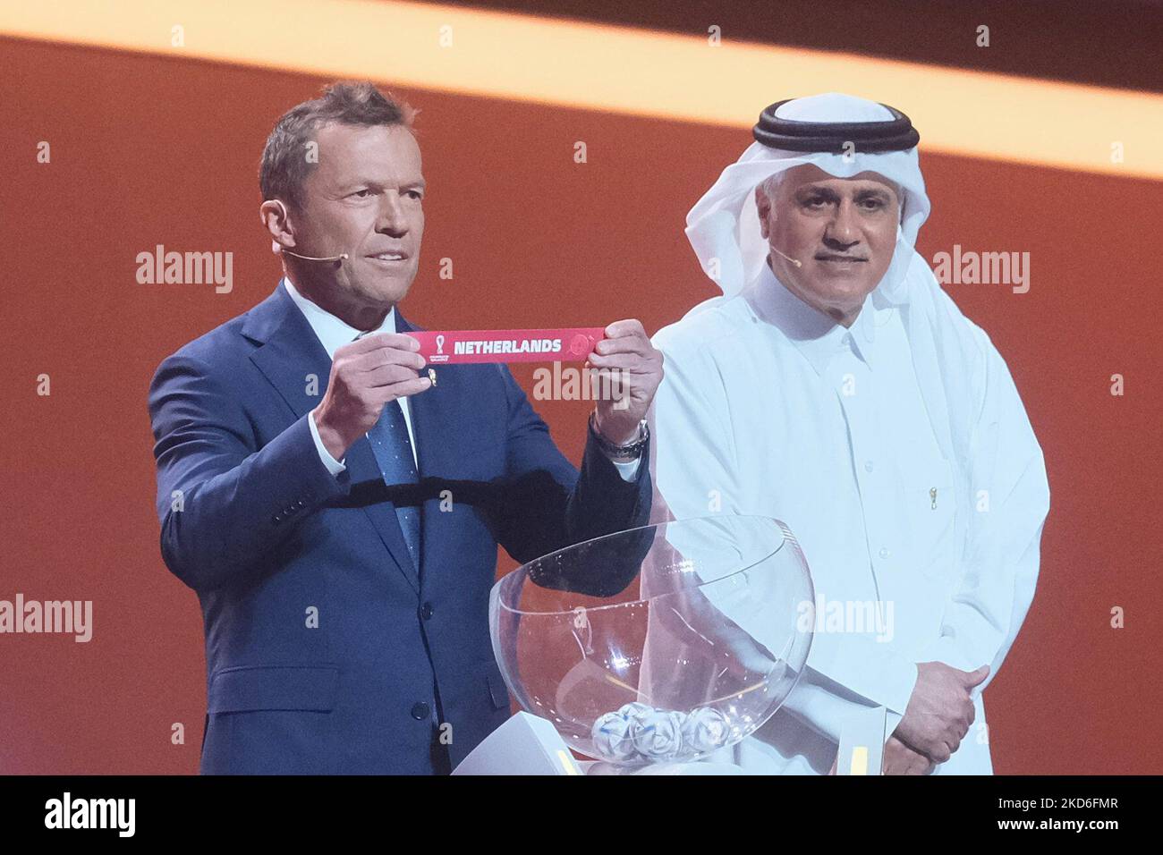 FIFA Legend Lothar Matthaus draws the Netherlands during the FIFA World Cup Qatar 2022 Final Draw at Doha Exhibition and Convention Center on April 1, 2022 in Doha, Qatar. (Photo by Simon Holmes/NurPhoto) Stock Photo