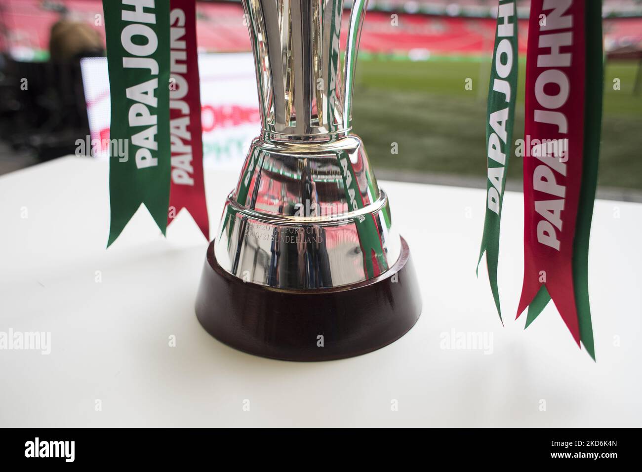 Trophy pictured during the Papa John Trophy Final between Sutton United