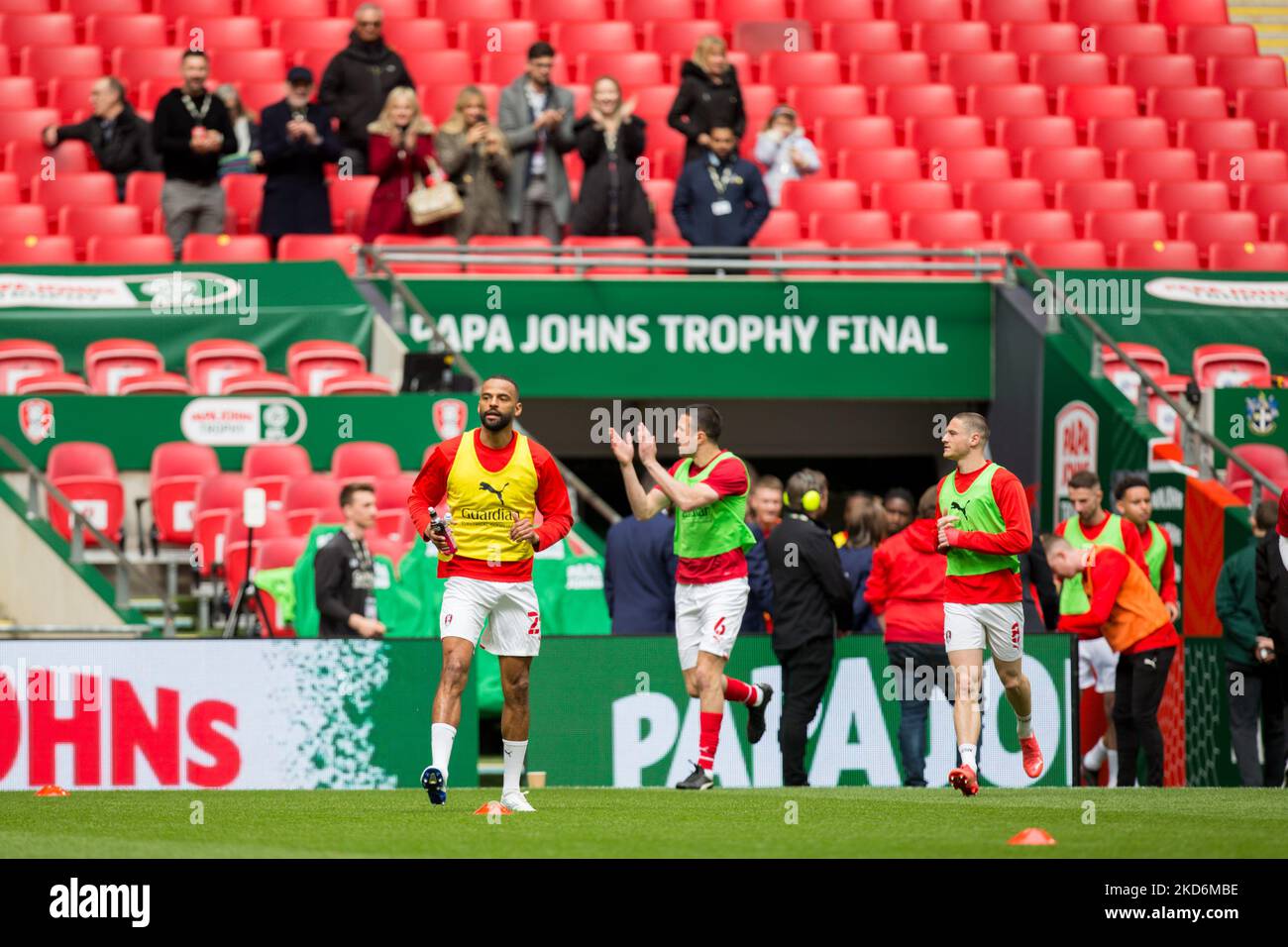 Rotherham United warms up during the Papa John Trophy Final between
