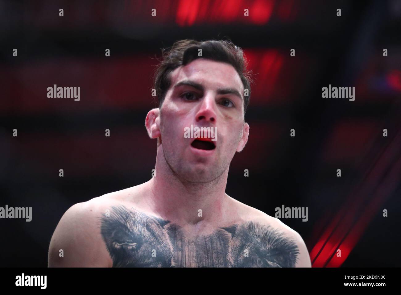 Dylan Hazan pictured prior to his flyweight bout against Raymison Bruno during Cage Warriors 136 at Bowlers Exhibition Centre in Manchester, England on Saturday 2nd April 2022. (Photo by Kieran Riley/MI News/NurPhoto) Stock Photo