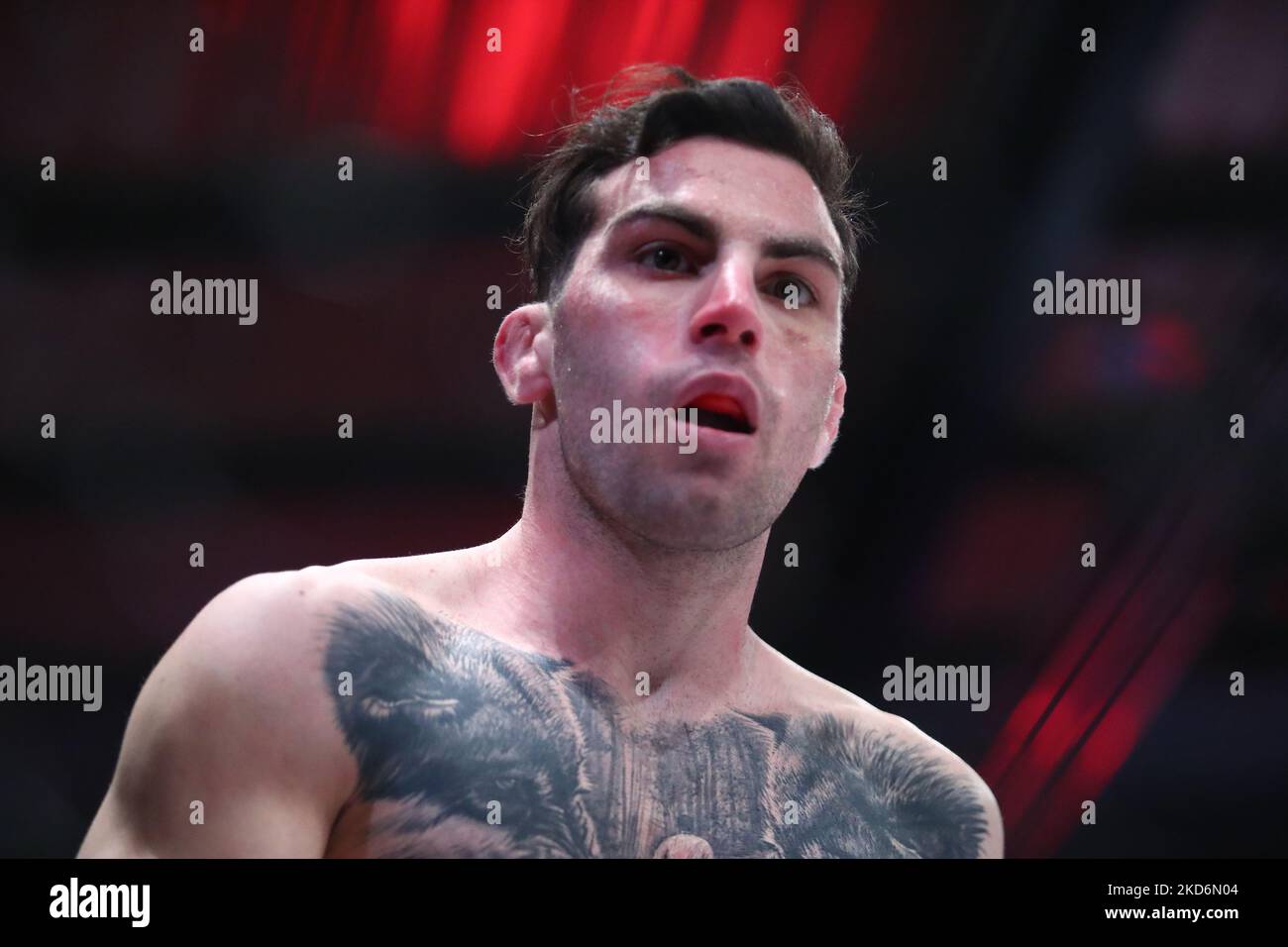 Dylan Hazan pictured prior to his flyweight bout against Raymison Bruno during Cage Warriors 136 at Bowlers Exhibition Centre in Manchester, England on Saturday 2nd April 2022. (Photo by Kieran Riley/MI News/NurPhoto) Stock Photo