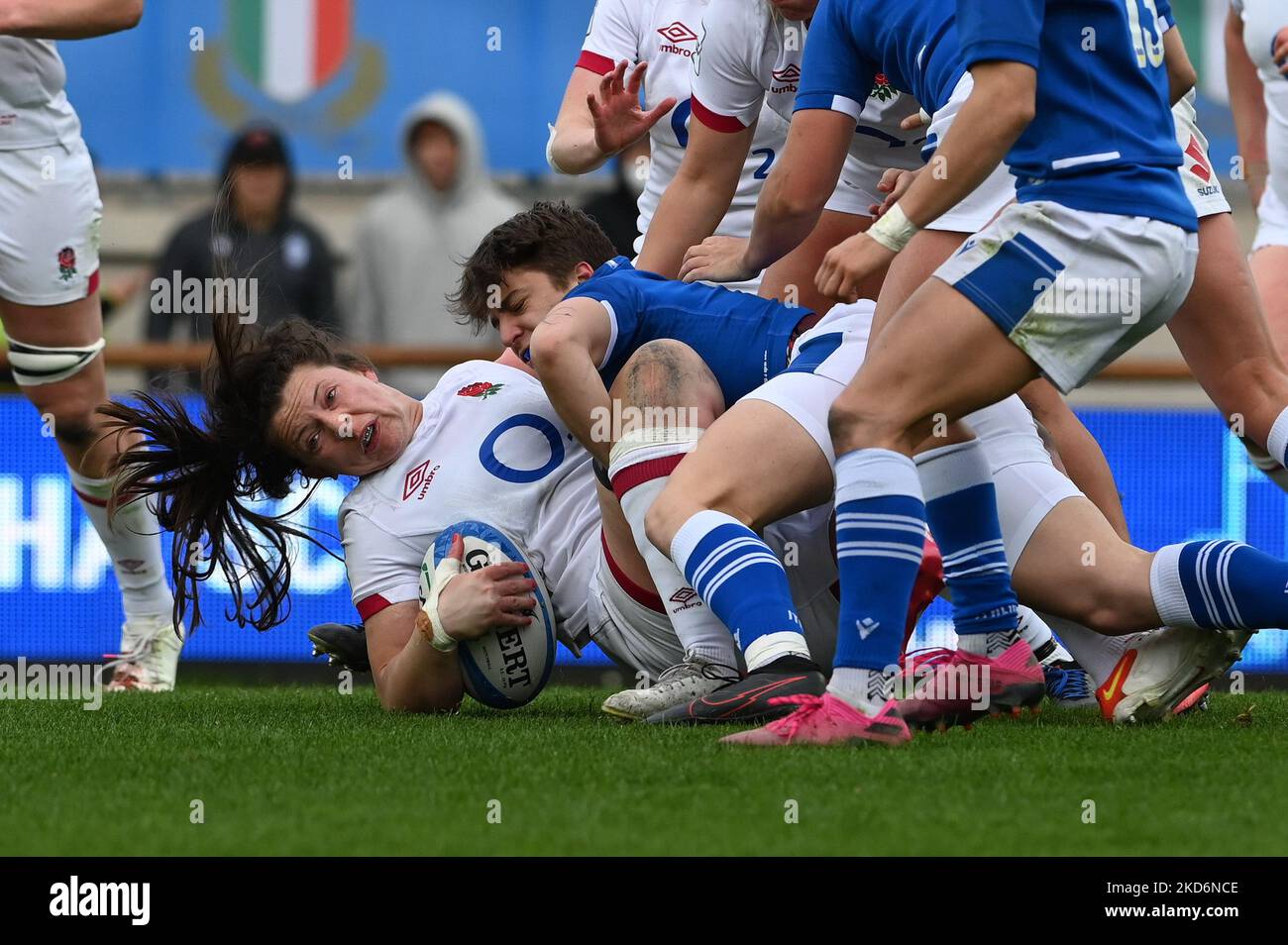 alyssa d'inca (italy) and helena rowland (england) during the Rugby Six  Nations match Women Six Nations 2022 - Italy vs England on April 03, 2022  at the Sergio Lanfranchi stadium in Parma,