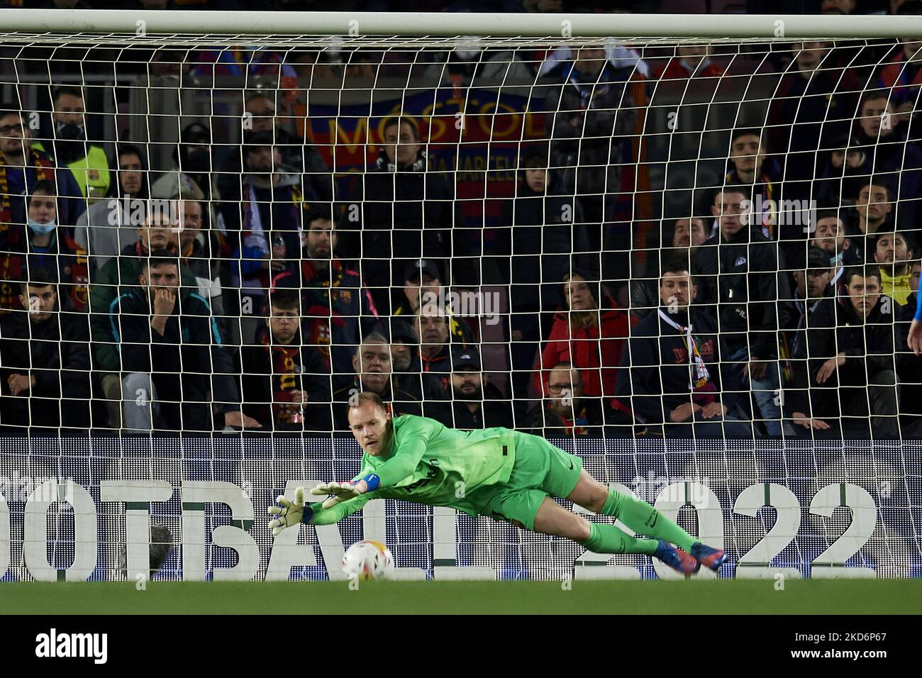 Marc-Andre ter Stegen of Barcelona makes a save during the La Liga Santander match between FC Barcelona and Sevilla FC at Camp Nou on April 3, 2022 in Barcelona, Spain. (Photo by Jose Breton/Pics Action/NurPhoto) Stock Photo