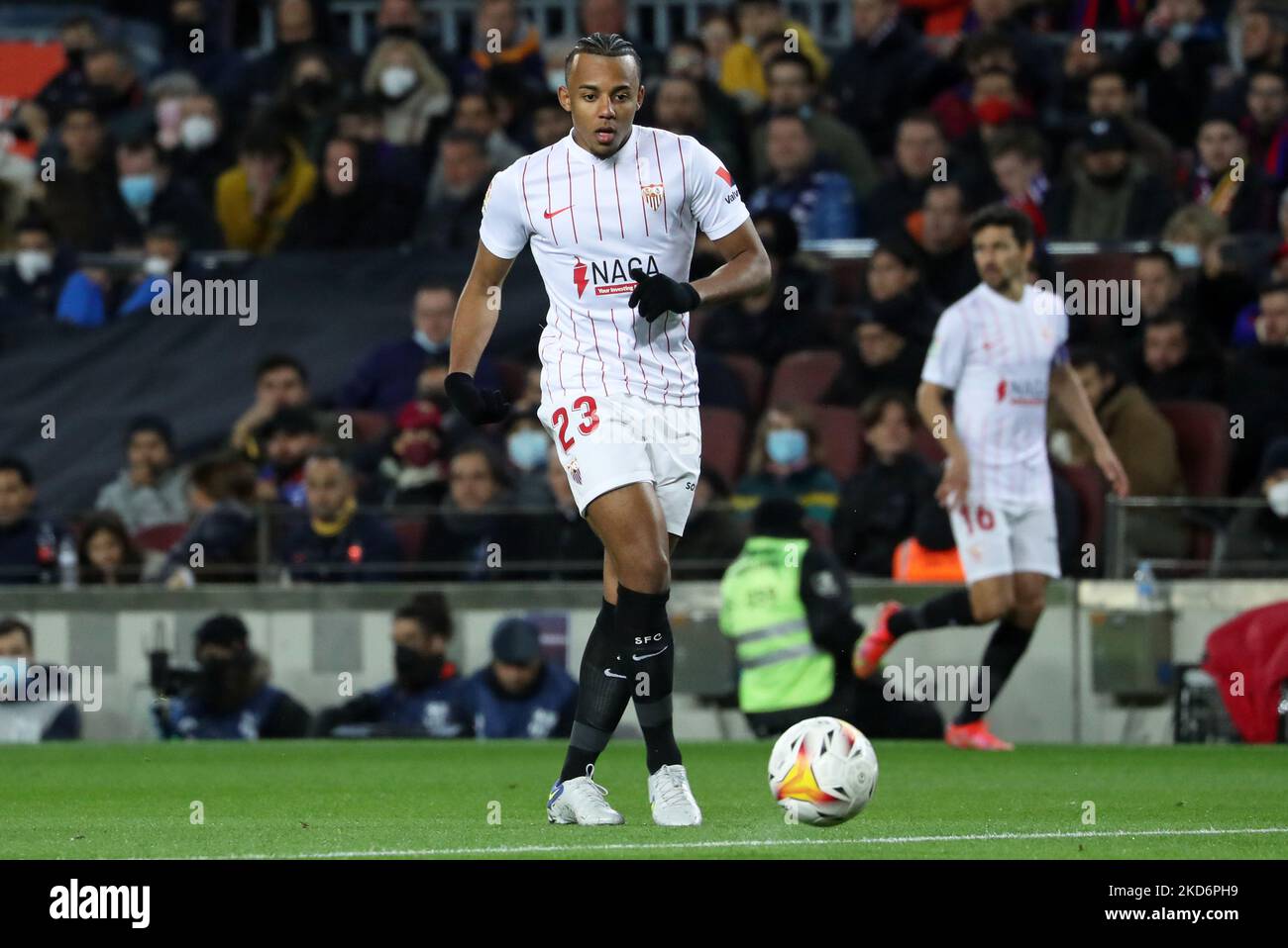 Jules Kounde during the match between FC Barcelona and Sevilla FC, corresponding to the week 30 of the Liga Santander, played at the Camp Nou Stadium, in Barcelona, on 03th April 2022. (Photo by Joan Valls/Urbanandsport /NurPhoto) Stock Photo
