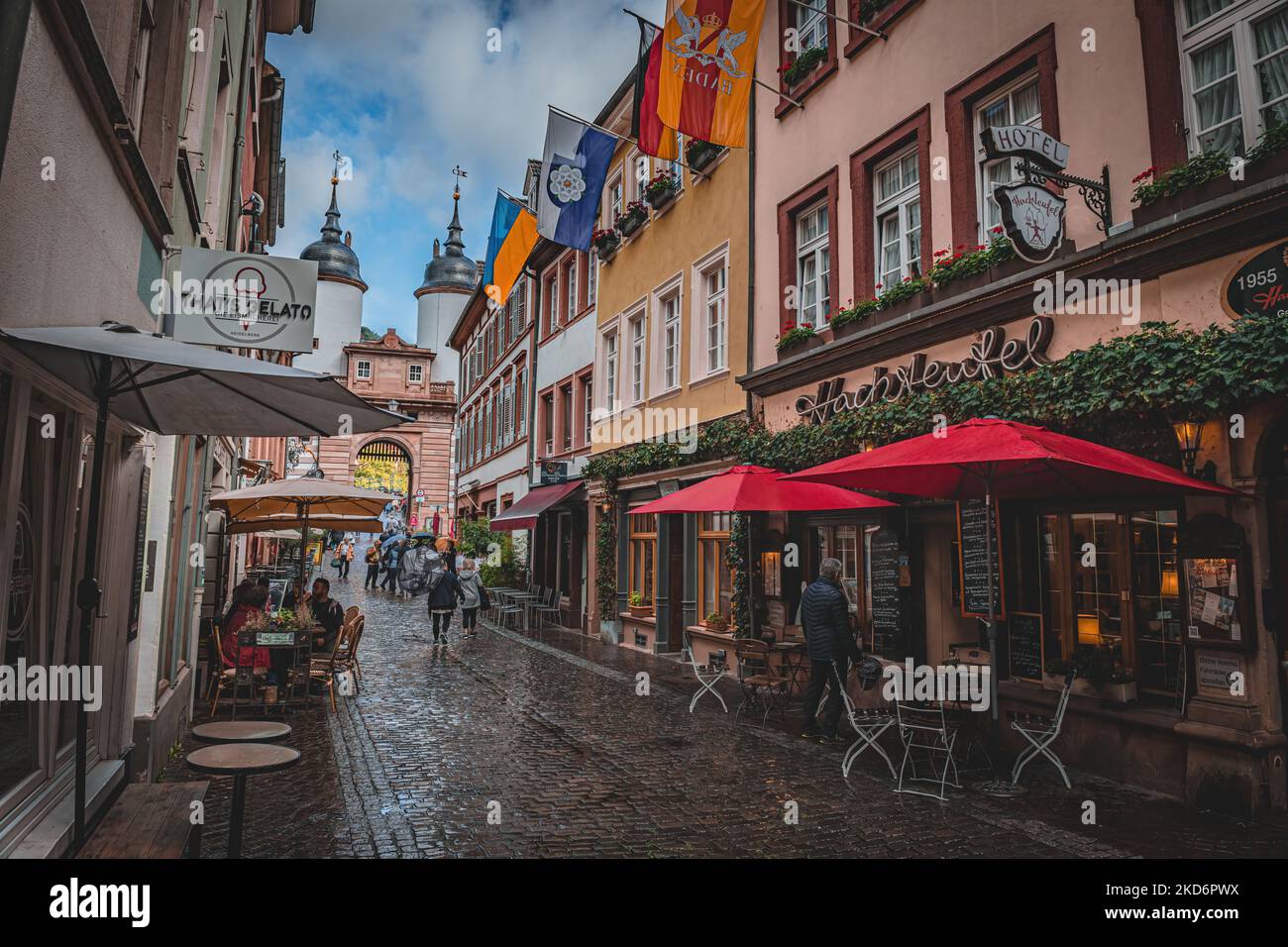 The old, medieval streets of Heidelberg now with working hotels and