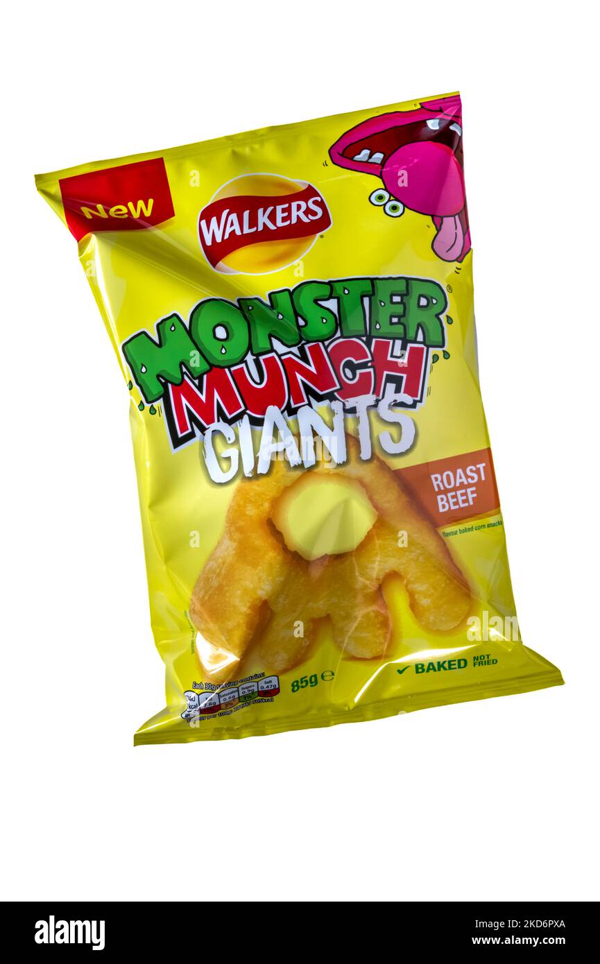 A packet of Walkers roast beef flavour Monster Munch Giants Stock Photo
