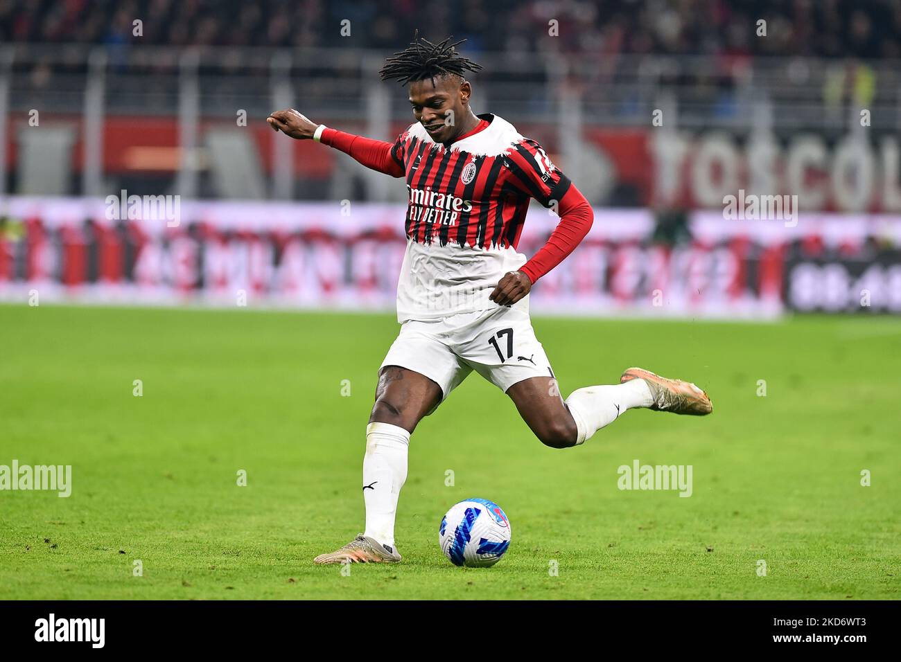 Rafael Leao of A.C. Milan during the Italian Serie A soccer match between A.C. Milan vs Bologna F.C. at the San Siro Stadium in Milan, Italy on 4 April 2022. (Photo by Michele Maraviglia/NurPhoto) Stock Photo