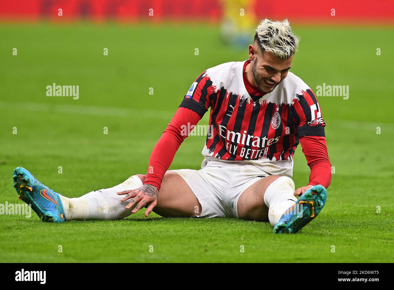 Disappointed Theo Henandez A.C. Milan during the Italian Serie A soccer match between A.C. Milan vs Bologna F.C. at the San Siro Stadium in Milan, Italy on 4 April 2022. (Photo by Michele Maraviglia/NurPhoto) Stock Photo