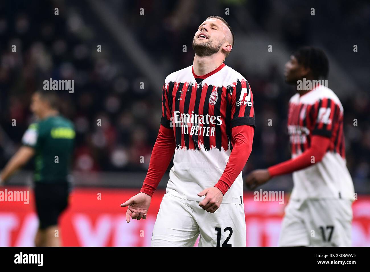Disappointed Ante Rebic A.C. Milan during the Italian Serie A soccer match between A.C. Milan vs Bologna F.C. at the San Siro Stadium in Milan, Italy on 4 April 2022. (Photo by Michele Maraviglia/NurPhoto) Stock Photo