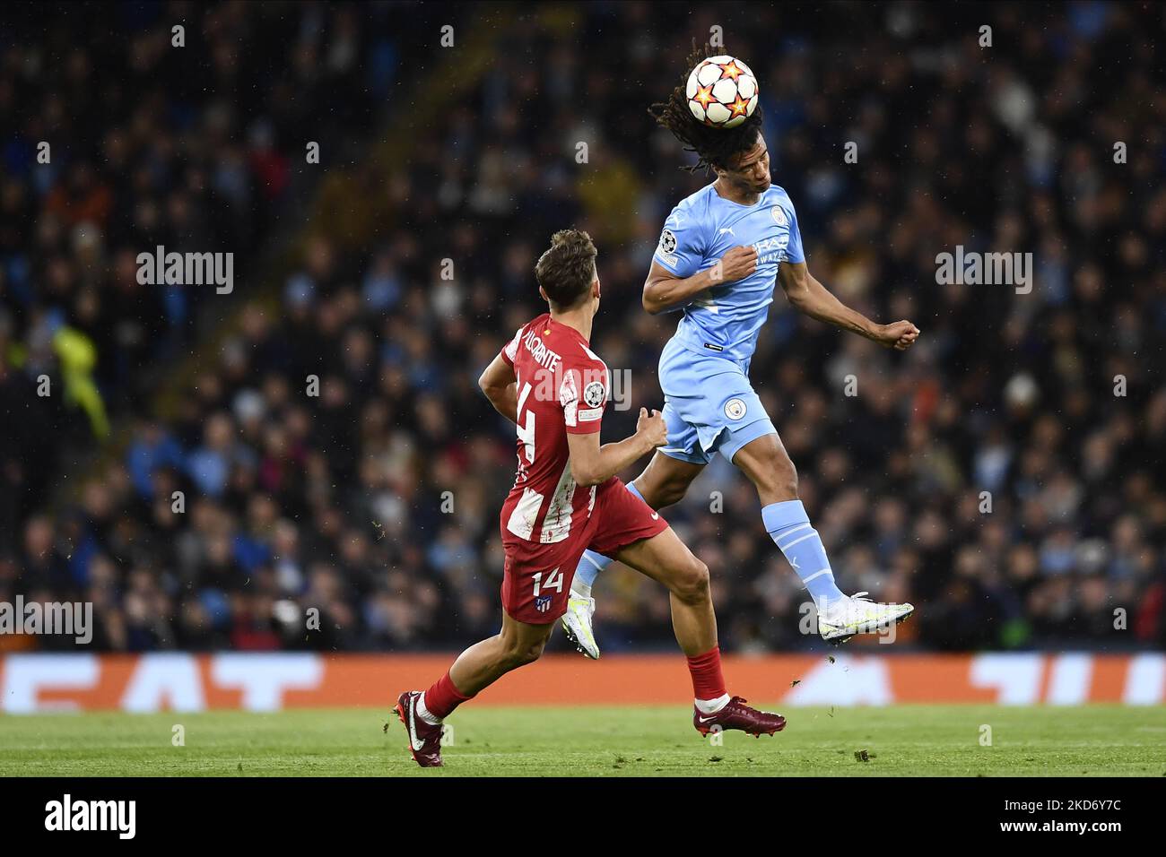 Nathan Ake of Manchester City in action during the UEFA Champions League Quarter Final Leg One match between Manchester City and Atlético Madrid at City of Manchester Stadium on April 5, 2022 in Manchester, United Kingdom. (Photo by Jose Breton/Pics Action/NurPhoto) Stock Photo