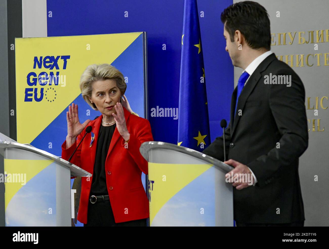 President of the European Commission Ursula von der Leyen speaks on ...