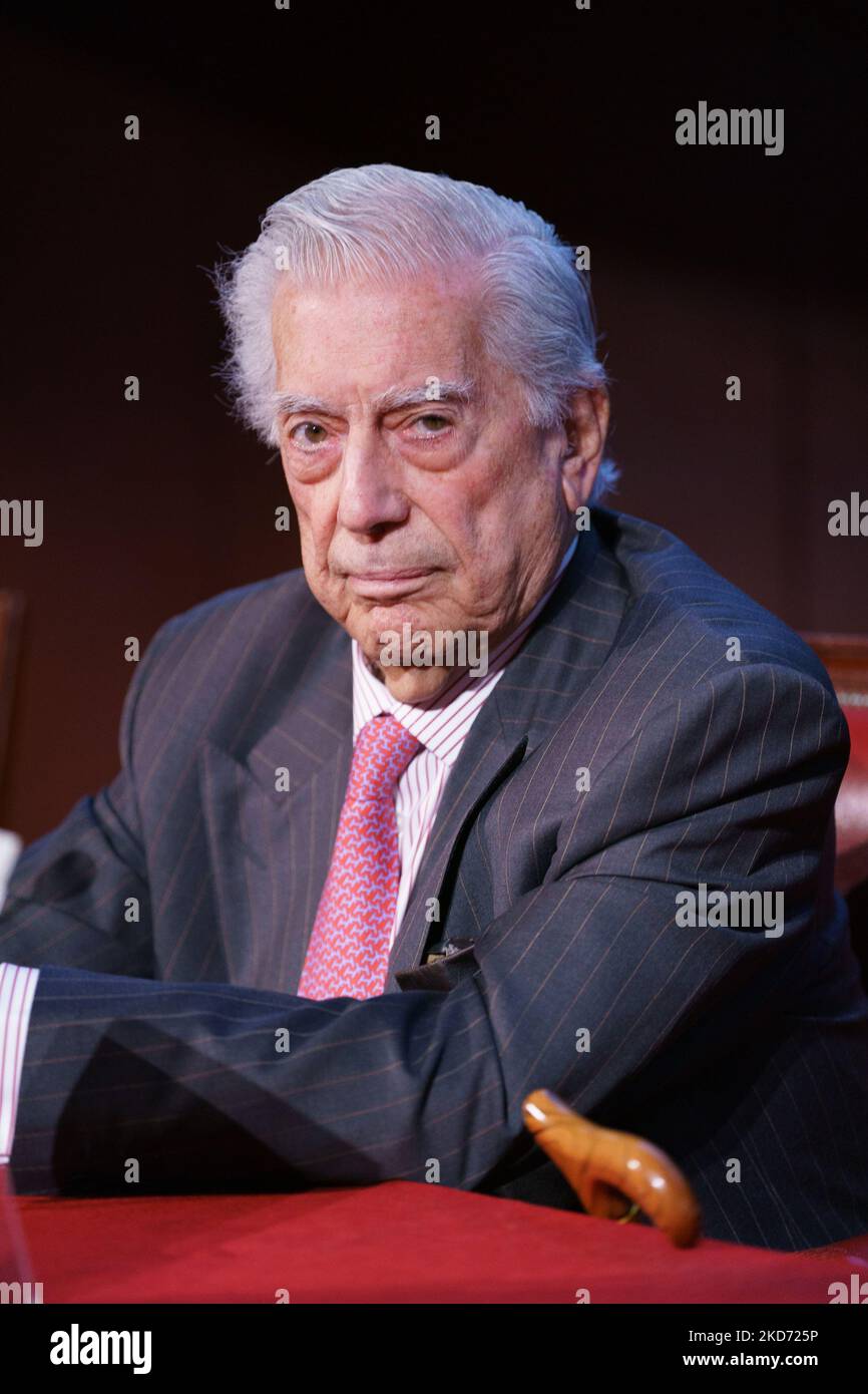 The writer, politician and journalist, Mario Vargas Llosa, presents his book 'La mirada quieta (de Perez Galdos)', at the Ateneo de Madrid, on April 7, 2022, in Madrid, Spain. (Photo by Oscar Gonzalez/NurPhoto) Stock Photo
