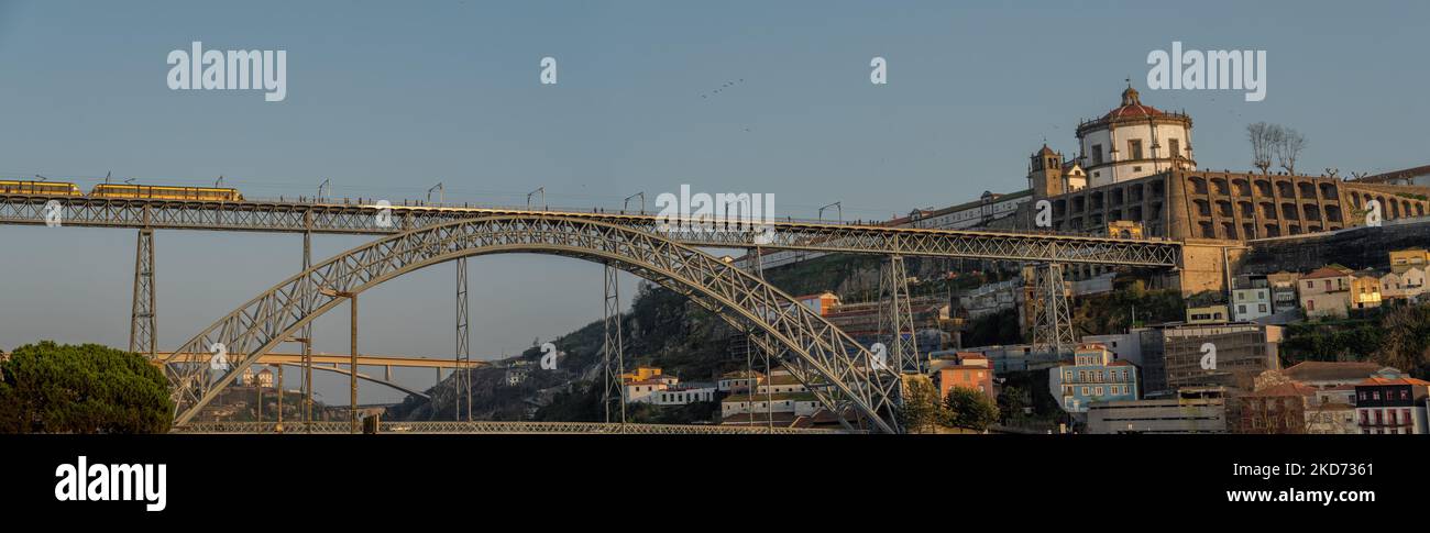 Dom Luis I Bridge and Monastery of Serra do Pilar panoramic view - Porto, Portugal Stock Photo