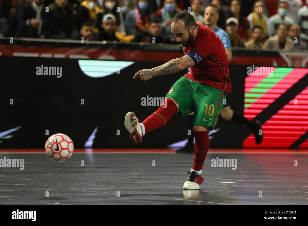 Ricardinho of Portugal score a goal in action during the UEFA Preparation  Futsal Teams 2022 match between Portugal and Belgium at the Multiusos de  Gondomar on April 7, 2022 in Gondomar, Portugal. (