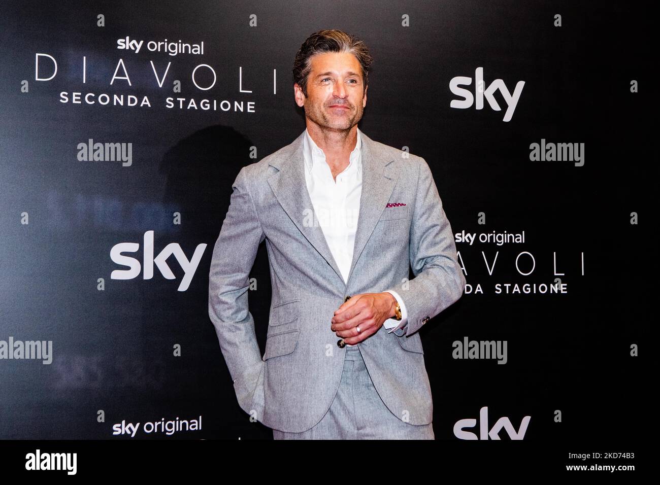 Patrick Dempsey attends the 'Diavoli' Tv Series Second Season Premiere at The Space Odeon on April 08, 2022 in Milan, Italy. (Photo by Mairo Cinquetti/NurPhoto) Stock Photo