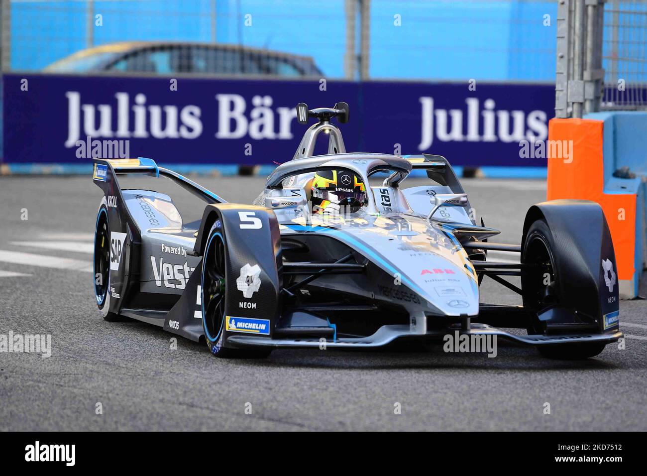 Stoffel Vandoorne of Mercedes-EQ Formula E Team drive his single-seater during free practice of Rome E-Prix, 3rd round of Formula E World Championship in city circuit of Rome, EUR neighborhood Rome, 9 April 2022 (Photo by Andrea Diodato/NurPhoto) Stock Photo