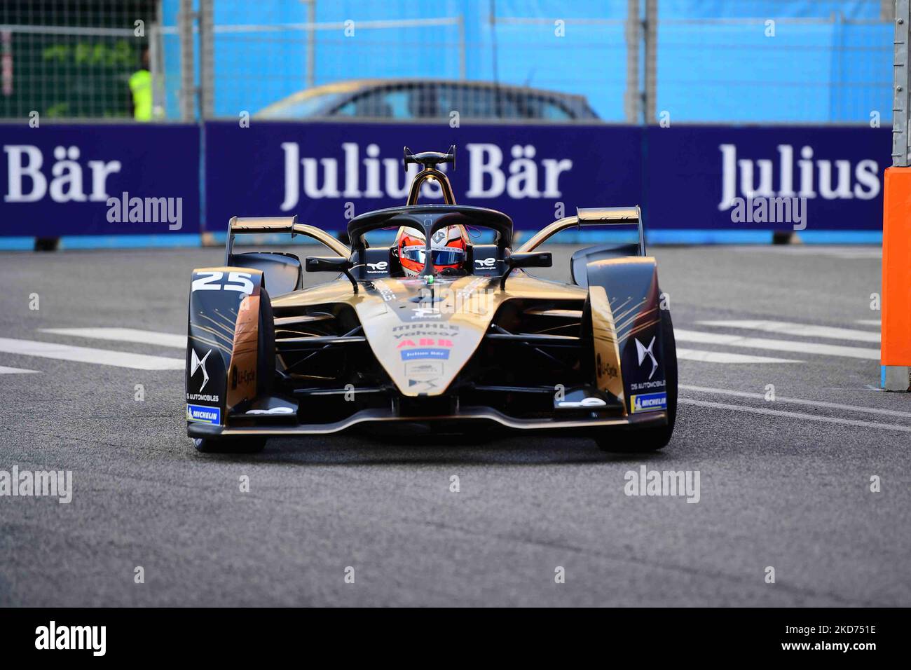 Jean-Eric Vergne of DS Techeetah Formula E Team drive his single-seater during free practice of Rome E-Prix, 3rd round of Formula E World Championship in city circuit of Rome, EUR neighborhood Rome, 9 April 2022 (Photo by Andrea Diodato/NurPhoto) Stock Photo
