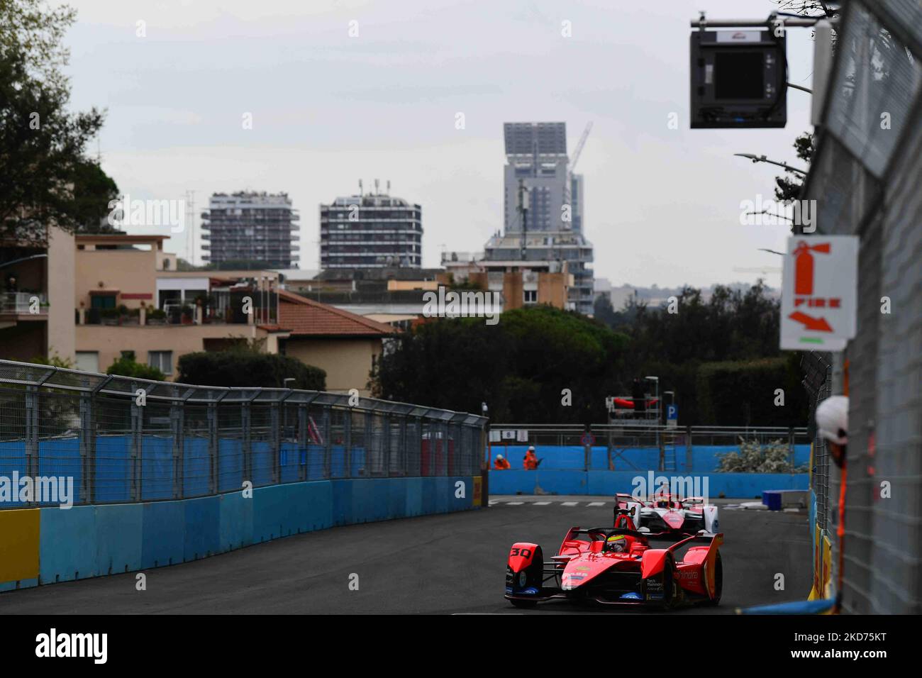 Olivier Rowland of Mahindra Racing drive his single-seater during free practice of Rome E-Prix, 3rd round of Formula E World Championship in city circuit of Rome, EUR neighborhood Rome, 9 April 2022 (Photo by Andrea Diodato/NurPhoto) Stock Photo